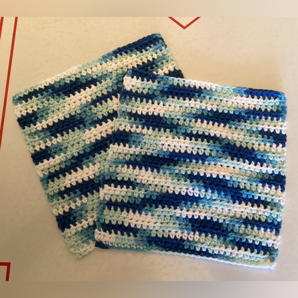 Handmade Crochet Dishcloths in Blue, Teal & White brand new